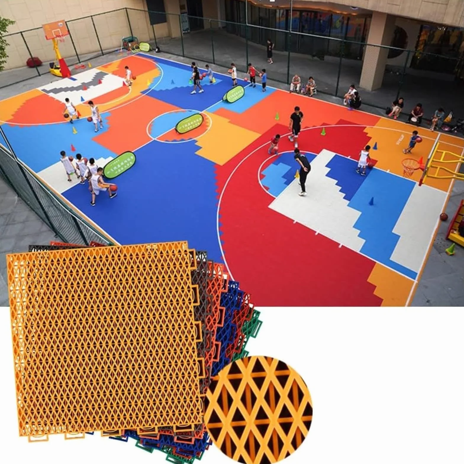 Piastrelle Modulari Ad Incastro Impermeabili per Basket Esterno 10 Pezzi Giallo