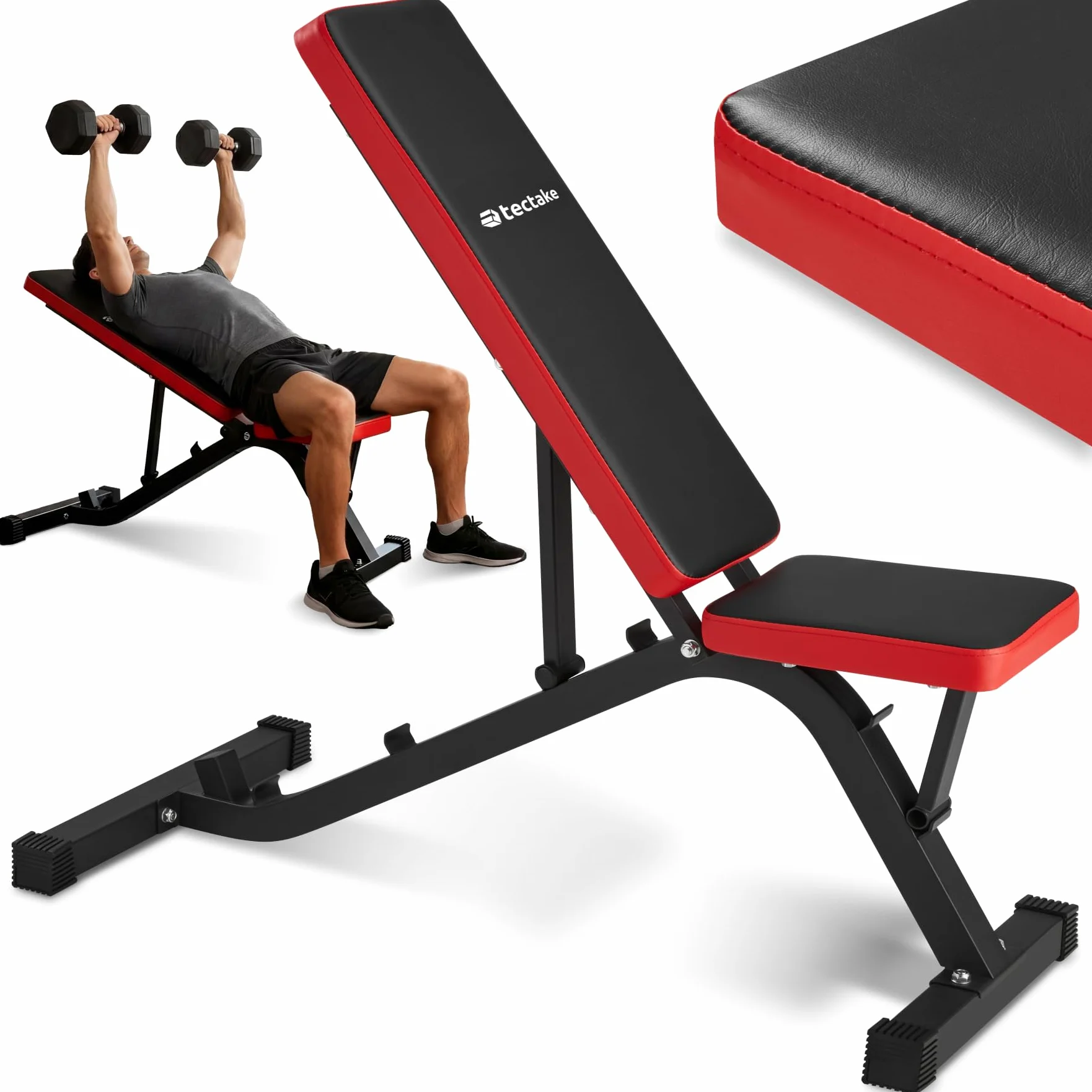 tectake® Panca Palestra Regolabile Multifunzione 116x51x122cm, Panca Inclinata per Pesi Palestra, Attrezzi Home Gym per Bicipiti, Pettorali e altro, Allenamento a Casa, Workout, Fitness - Nero/Rosso