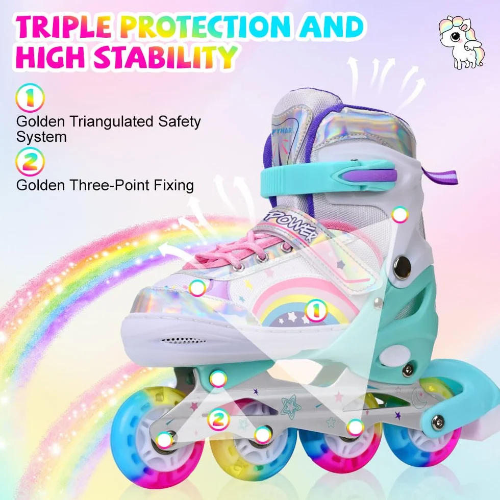 Arcobaleno Pattini in Linea Bambina Regolabili 8 Ruote Illumina Pattini in Linea per ragazze e ragazzi, per uso interno ed esterno