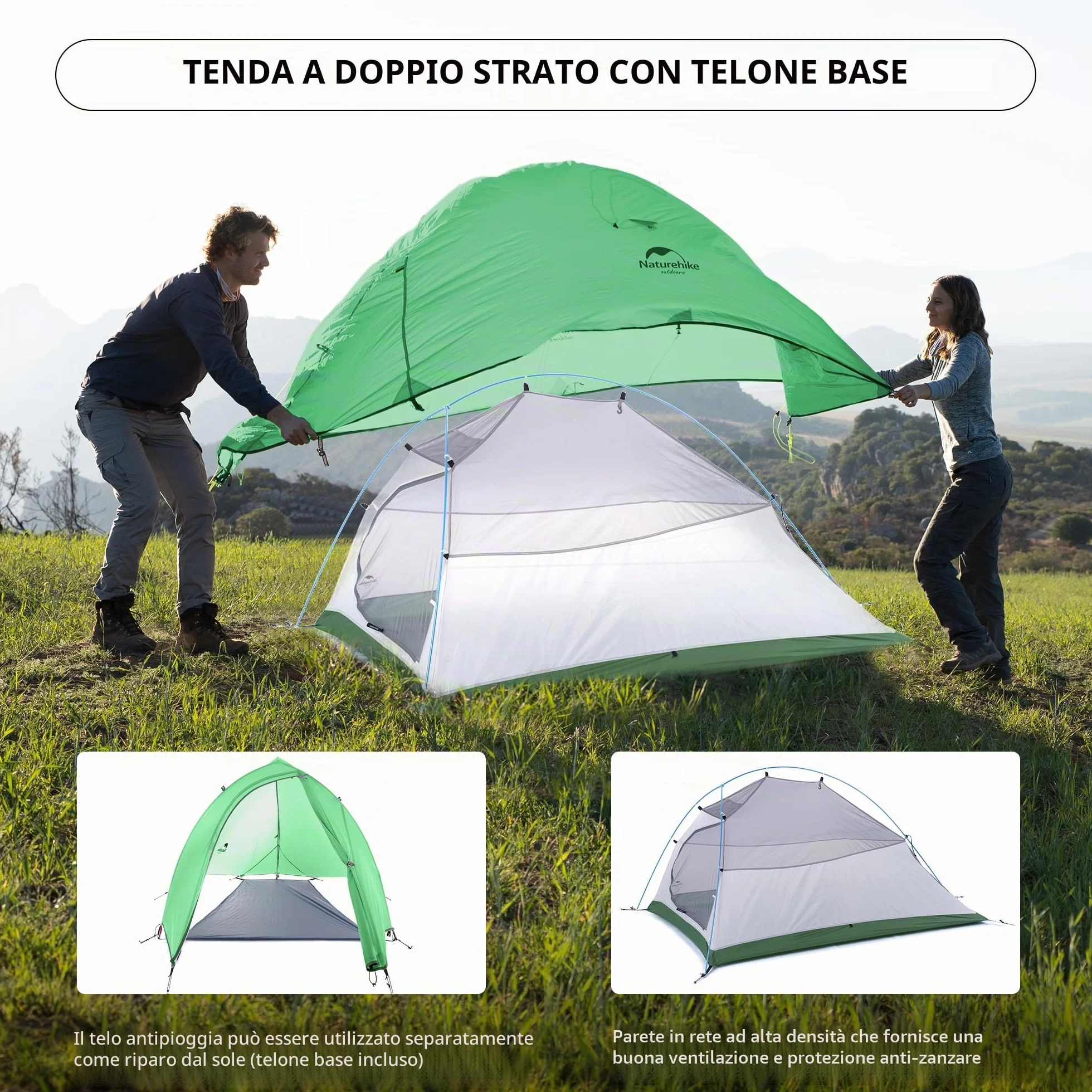 Naturehike Cloud Up 2 Tenda da Campeggio 3-4 Stagioni 2 Persone Leggera Impermeabile