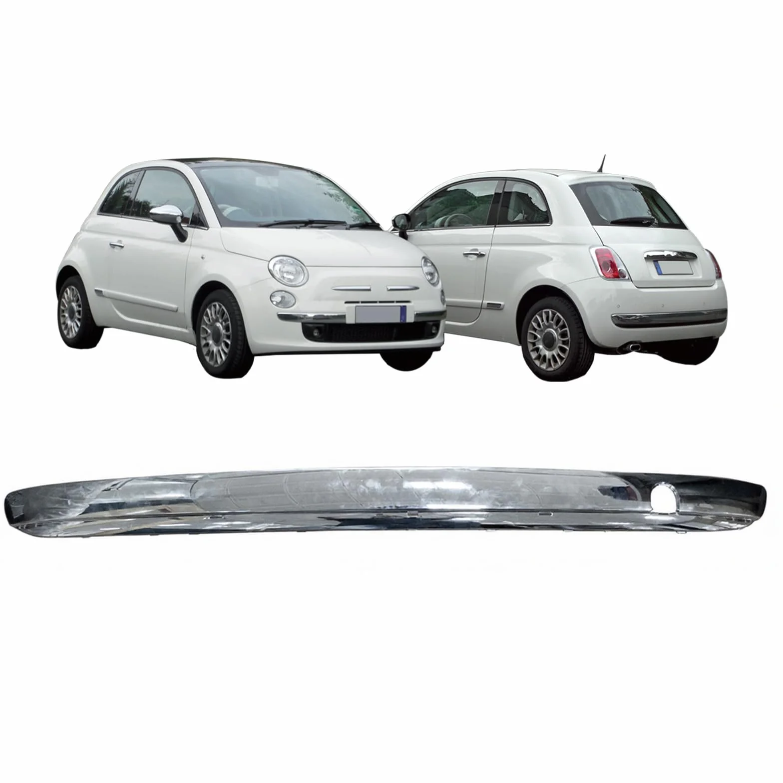 Modanatura Paraurti Posteriore Compatibile Con 500 Dal 2007 Al 2015 Specifico per Versioni 0.9, 1.2, 1.2 LPG, 1.3 Multijet e 1.4 Centrale Cromata Codice Originale 735521029