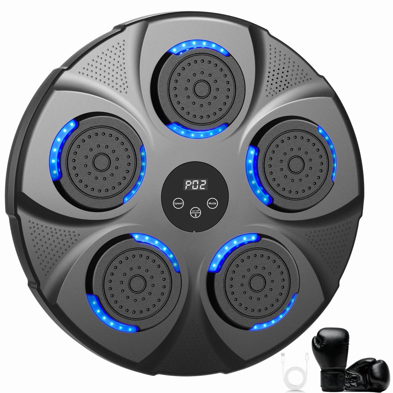 Macchina da Boxe Musicale, Macchina da Pugilato Elettronica Professionale con Guantoni, Bluetooth, 9 velocità/modalità per Bambini e Adulti, Casa, L'Ufficio, Palestra, Nero