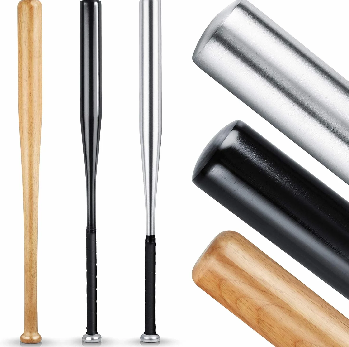 Heldenwerk Mazza da Baseball in Legno o Alluminio Nero 31 Impugnatura Antiscivolo
