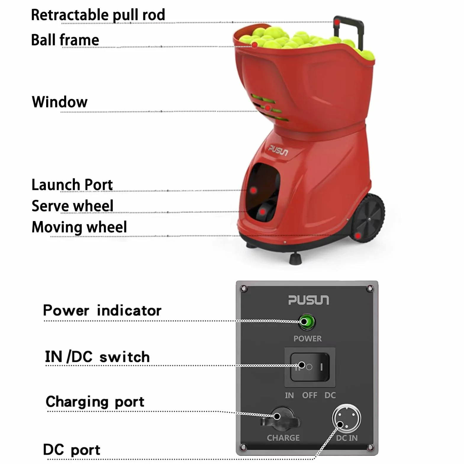 Macchina per palline da tennis portatile automatica PT-9001 Pro con app e telecomando