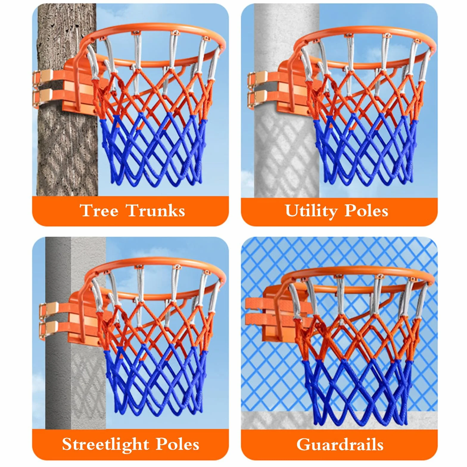 Canestro da Basket da Muro Regolamentare con Rete in Nylon per Esterno