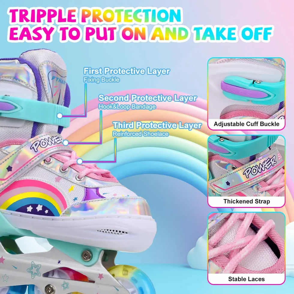 Arcobaleno Pattini in Linea Bambina Regolabili 8 Ruote Illumina Pattini in Linea per ragazze e ragazzi, per uso interno ed esterno