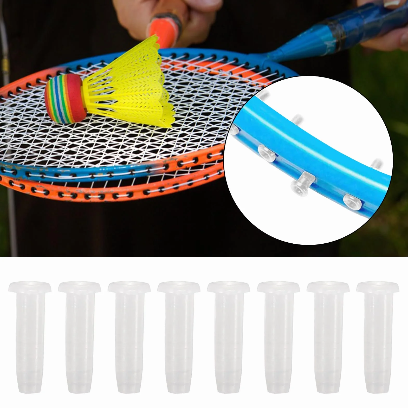 Occhielli da racchetta 100 pezzi bianco trasparenti con strumento nylon tenditore