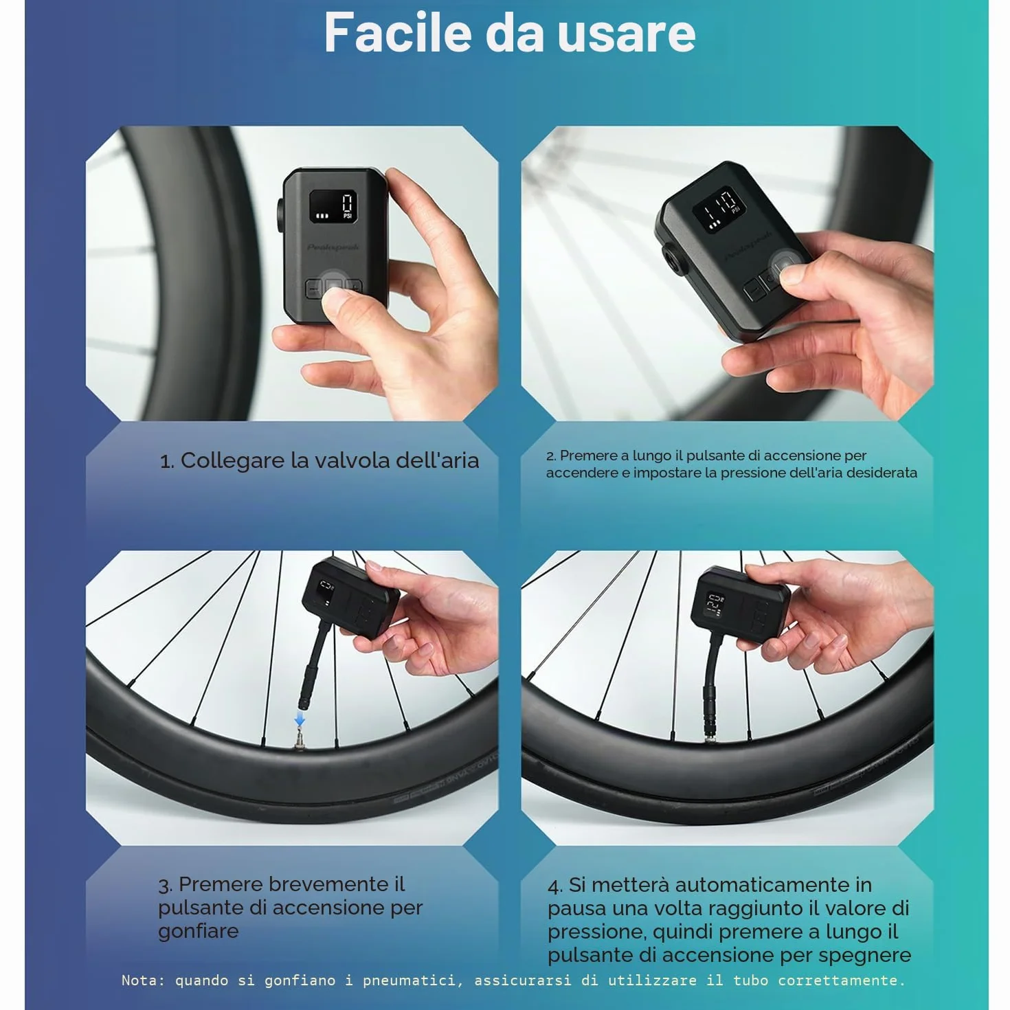 Peakspeak Mini Pompa Elettrica Bici AS260PRO 120 PSI ricaricabile USB-C con manometro e arresto automatico