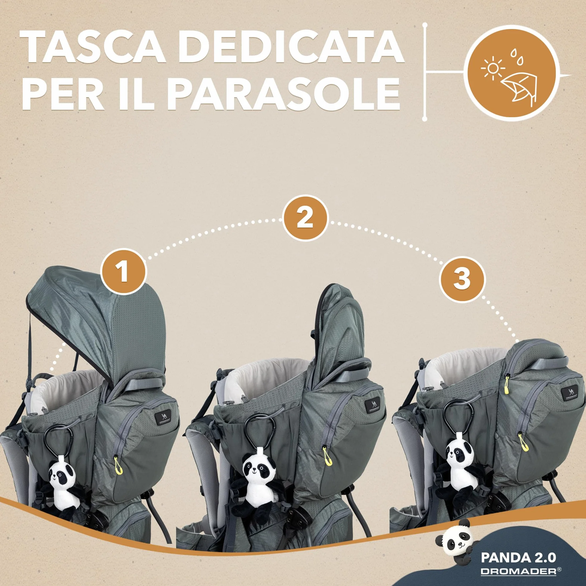 DROMADER Zaino Porta Bambino Montagna con Sedile Regolabile e Parasole Retrattile