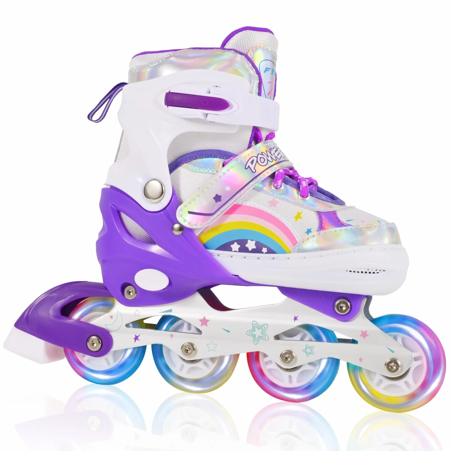 Pattini in linea regolabili per bambini ragazze ragazzi principianti, Pattini a rotelle per bambino e adolescente per lo sport Viola Arcobaleno