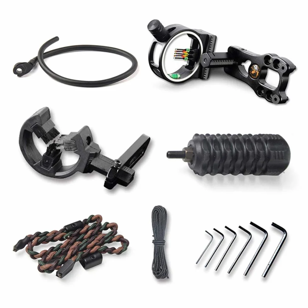 SHARROW Set di Accessori per Arco Compound con Mirino a 5 Pin, Riposo Freccia, Stabilizzatore, Peep Sight, Bow Sling, Corda D-Loop