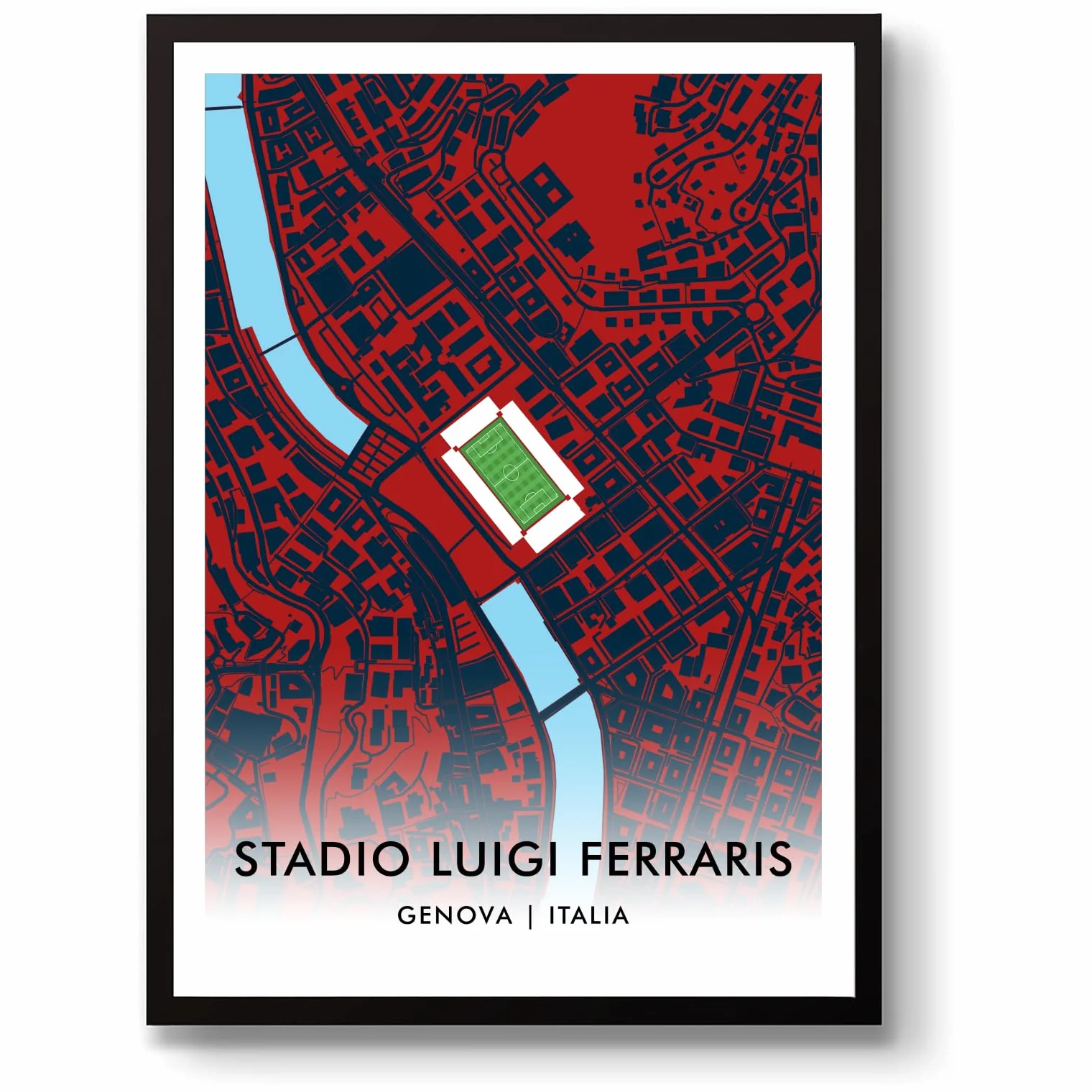 GroundDesigns Genova CFC Football Gift STADIO LUIGI FERRARIS Stadium Art Map A3 Stampa