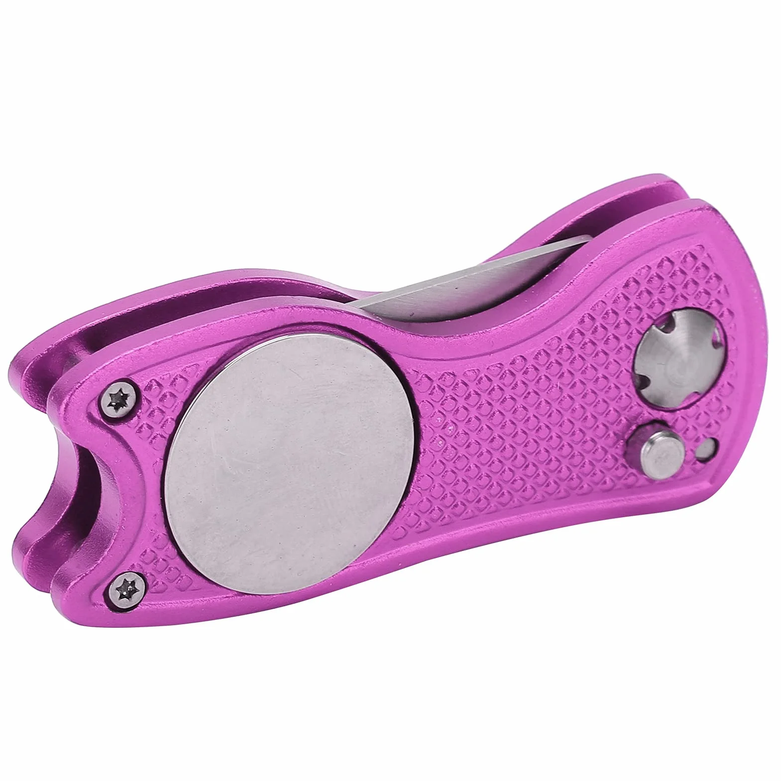 Forchetta da Golf Pieghevole in Acciaio Inossidabile, Strumento di Riparazione Divot Magnetico con Marcapalle, Rosa