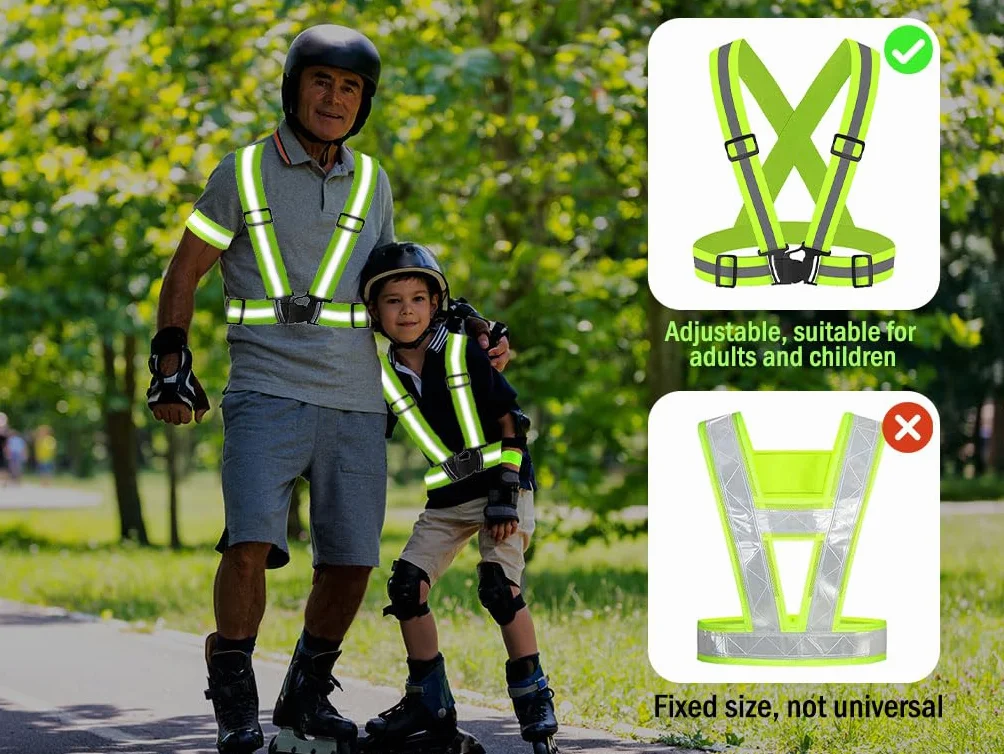 Gilet Catarifrangente Regolabile ad Alta Visibilità con Braccialetti Riflettenti, per Corsa Ciclismo Attività all'Aperto