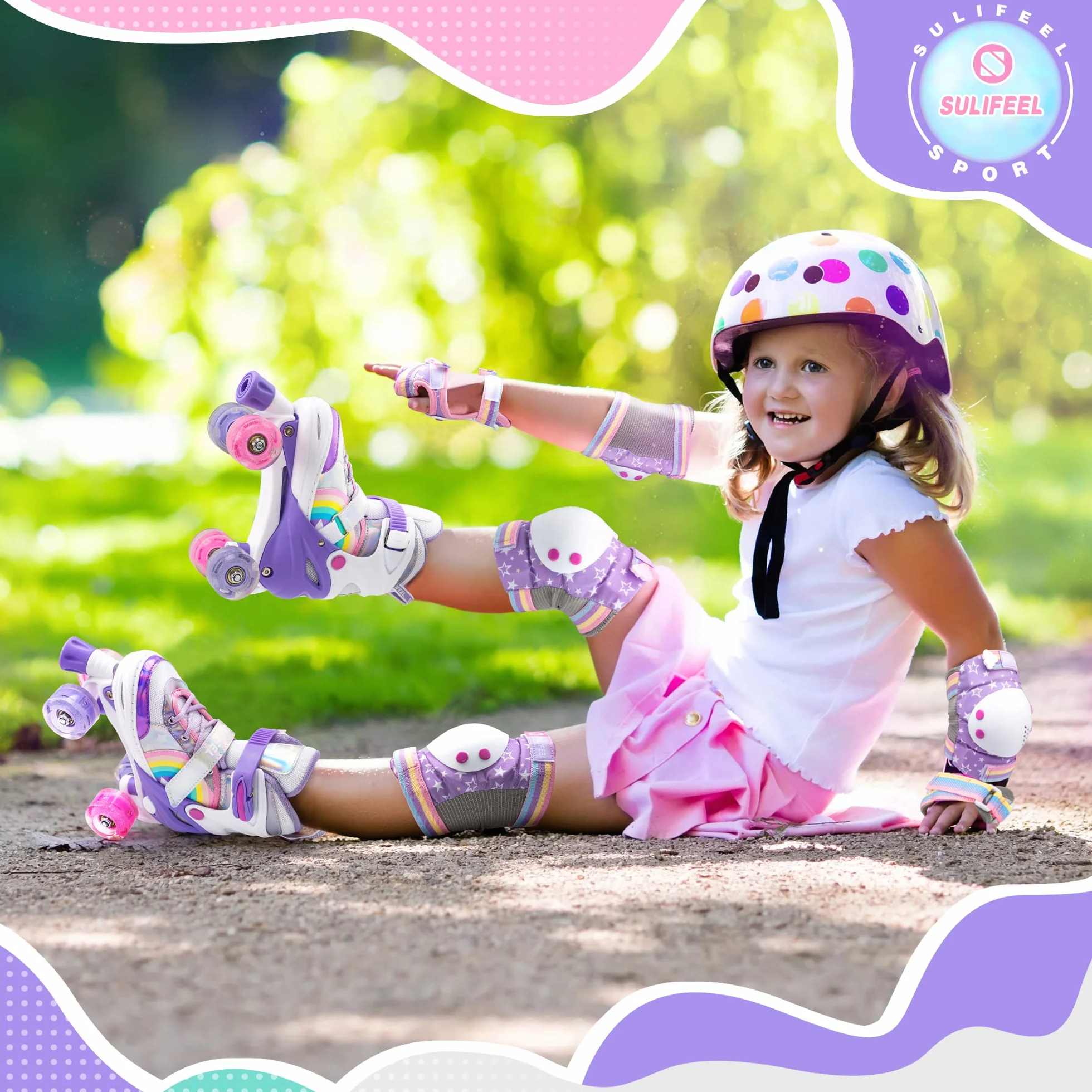 SULIFEEL Rainbow Unicorn Pattini a rotelle regolabili per bambini con ruote luminose per ragazze e ragazzi