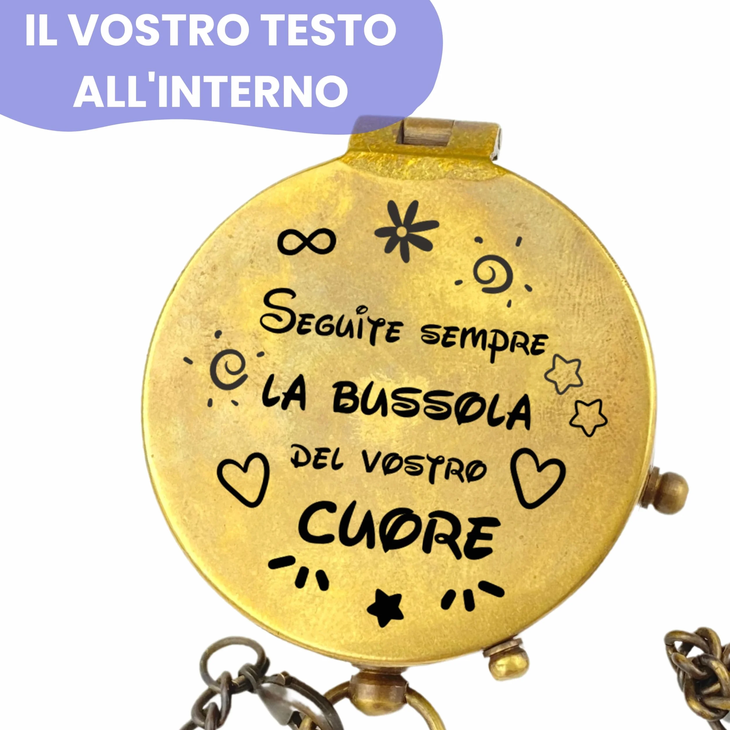 Personalizzata Bussola in Ottone con Incisione, Regalo