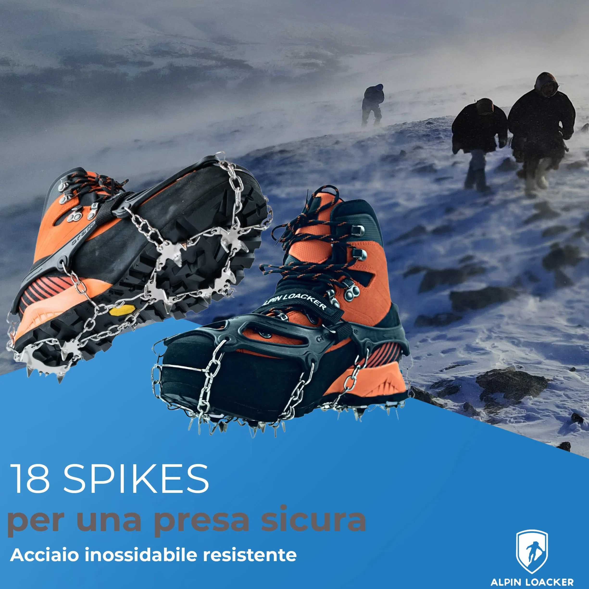 Alpin Loacker Chain PRO 18 Ramponcini per Scarponi Uomo e Donna, Ramponi da Neve per Escursioni e Trekking, M