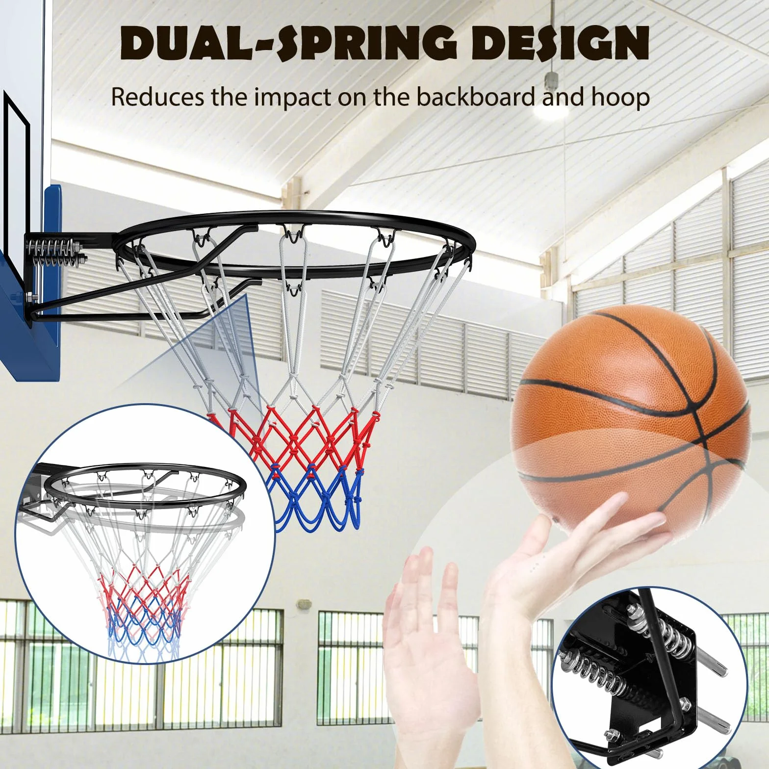 LIFEZEAL Canestro da basket da parete Ø 45 cm, anello con supporto e rete, metallo per interni ed esterni