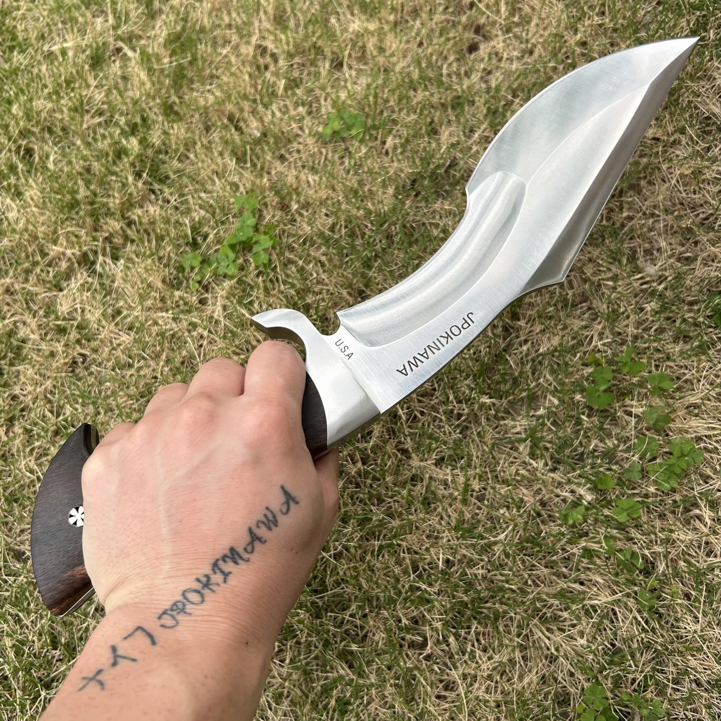 39cm【peso coltello 0.77kg】 machete pesante - Tang completo 60HRC Lama in acciaio ad alto tenore di carbonio Manico in legno di ebano Con fodero in pelle di mucca