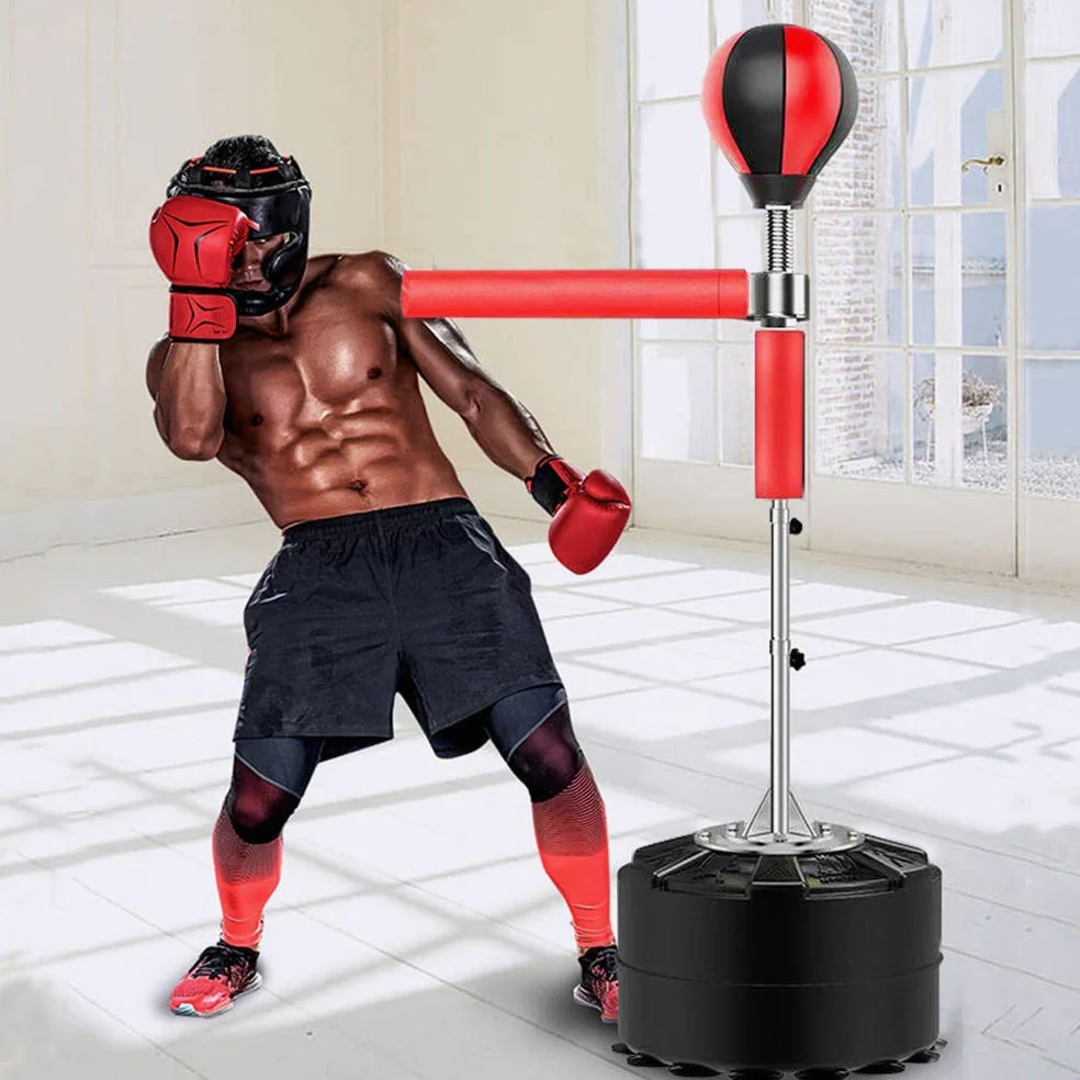 Sacco da boxe da boxe per adulti, con striscia riflettente a 360°, pallone da boxe, bersaglio, rotante, bastone verticale, per uso domestico, schivata, sacco da boxe, professionale
