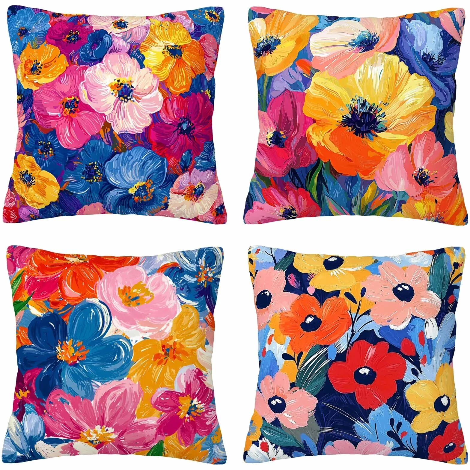 Copricuscini Divano Rosa 50x50 cm Set da 4 Impermeabile Quadrate Fiore con Cerniera Invisibile
