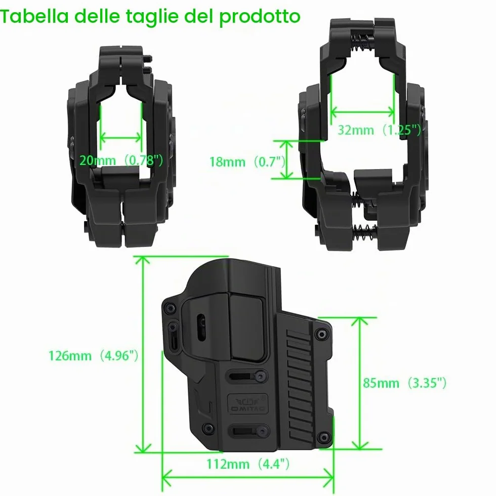 Fondina tattica universale girevole 360° OWB per pistole compatte e full size
