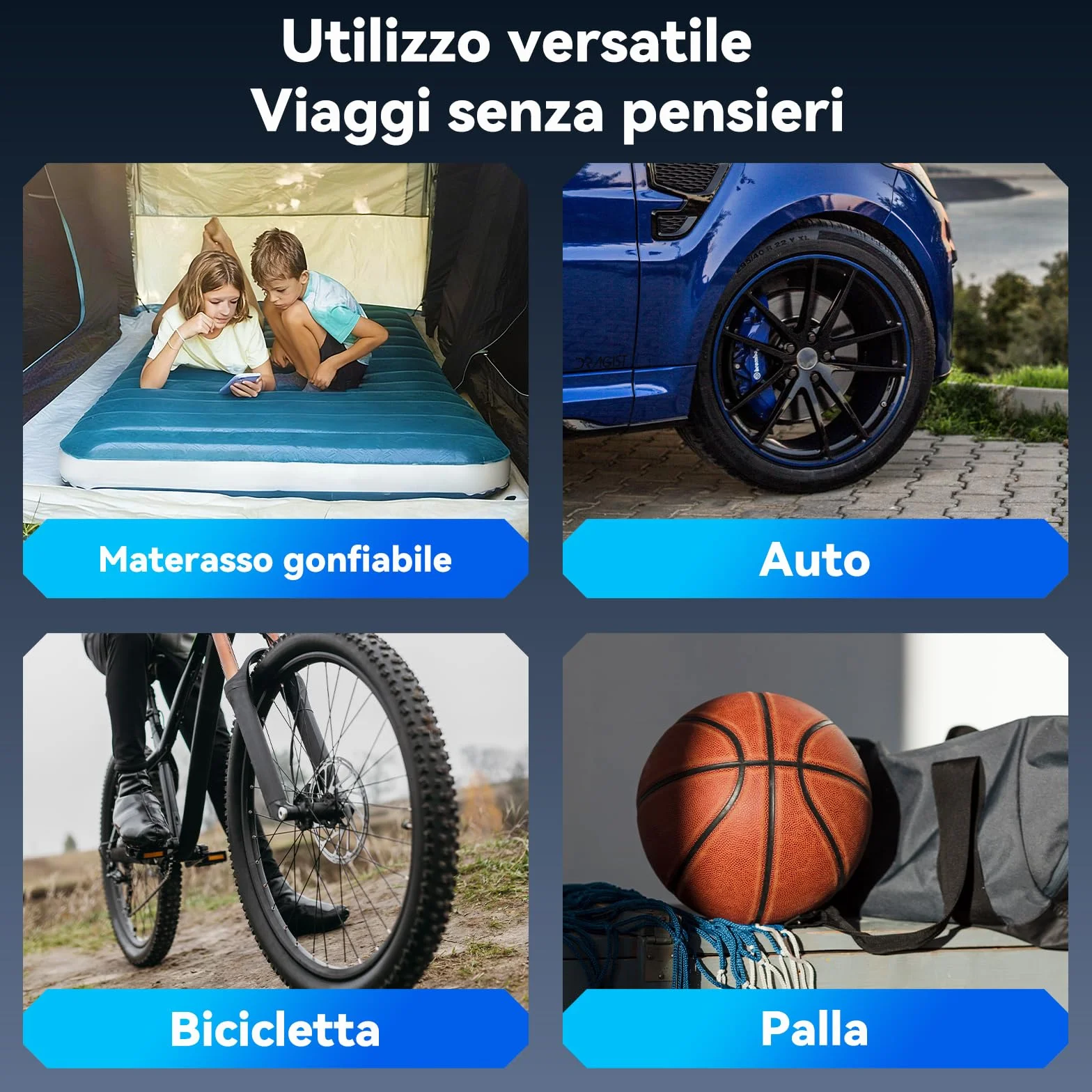 Mini Pompa Elettrica Bici Silenziosa 120 Psi Gonfiaggio Rapido 50s Compatibile Valvole Presta Schrader