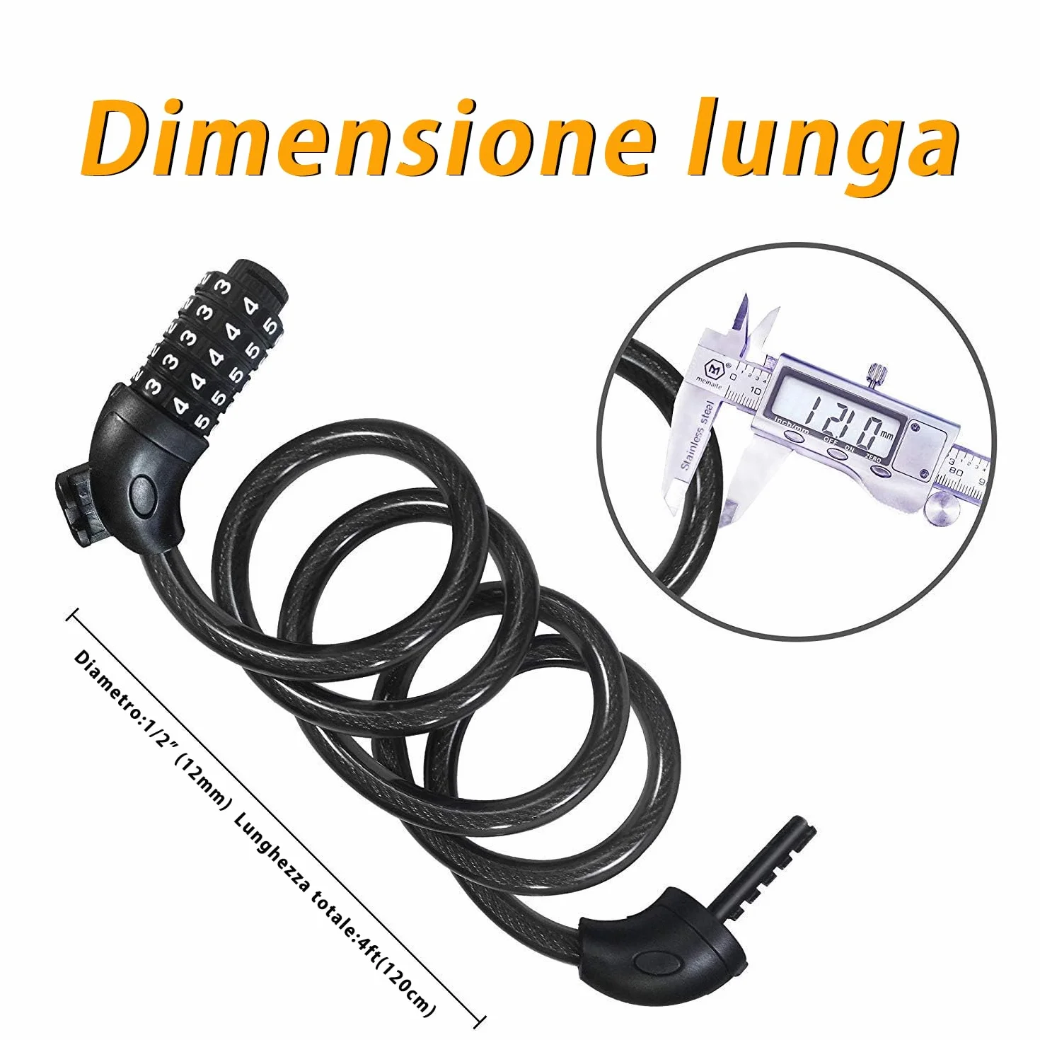 REHKITTZ Lucchetto per Bicicletta 120cm 12mm Catena Antifurto Combinazione MTB