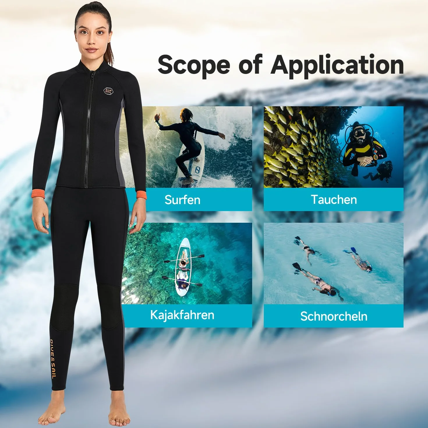 Muta in neoprene 3 mm per immersioni surf snorkeling uomo donna maniche lunghe cerniera frontale