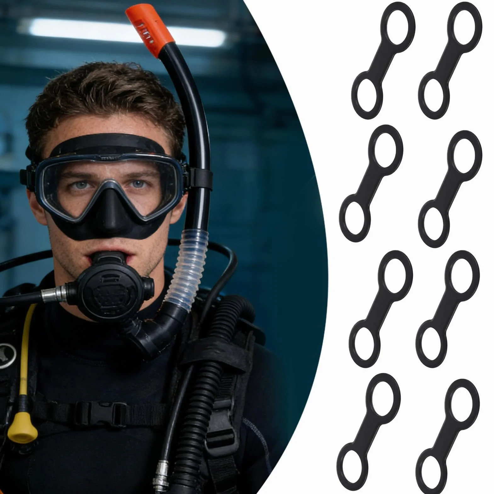 Supporto Snorkel Fissaggio Flessibile a Doppio Anello Sostitutivo Porta Snorkel per Maschera Subacquea