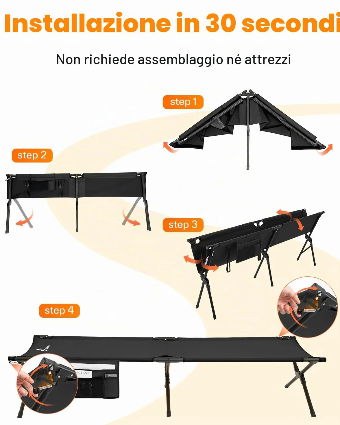 Sportneer Lettino da campeggio pieghevole portatile 198,9 x 72,9 x 37,1 cm per adulti