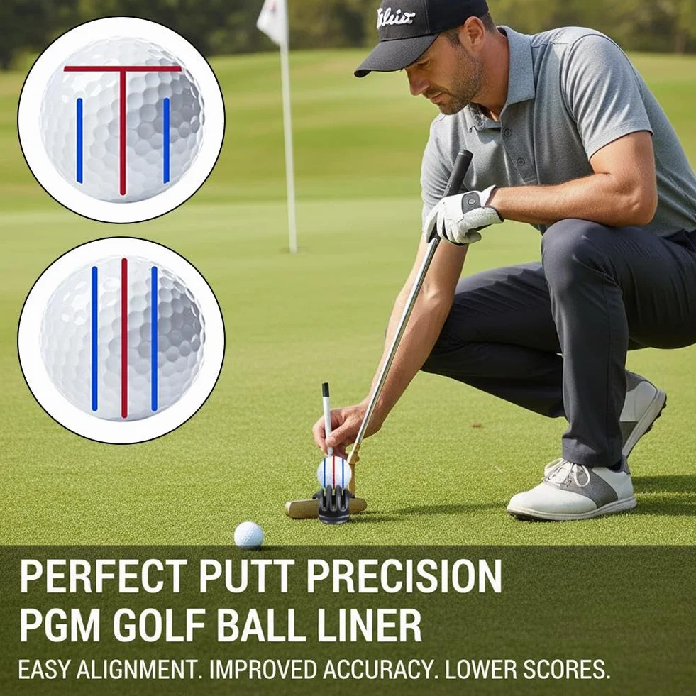 Golf Ball Marker Tool Lines Drawing Alignment Kit with 2 Color Waterproof Pen for Beginners