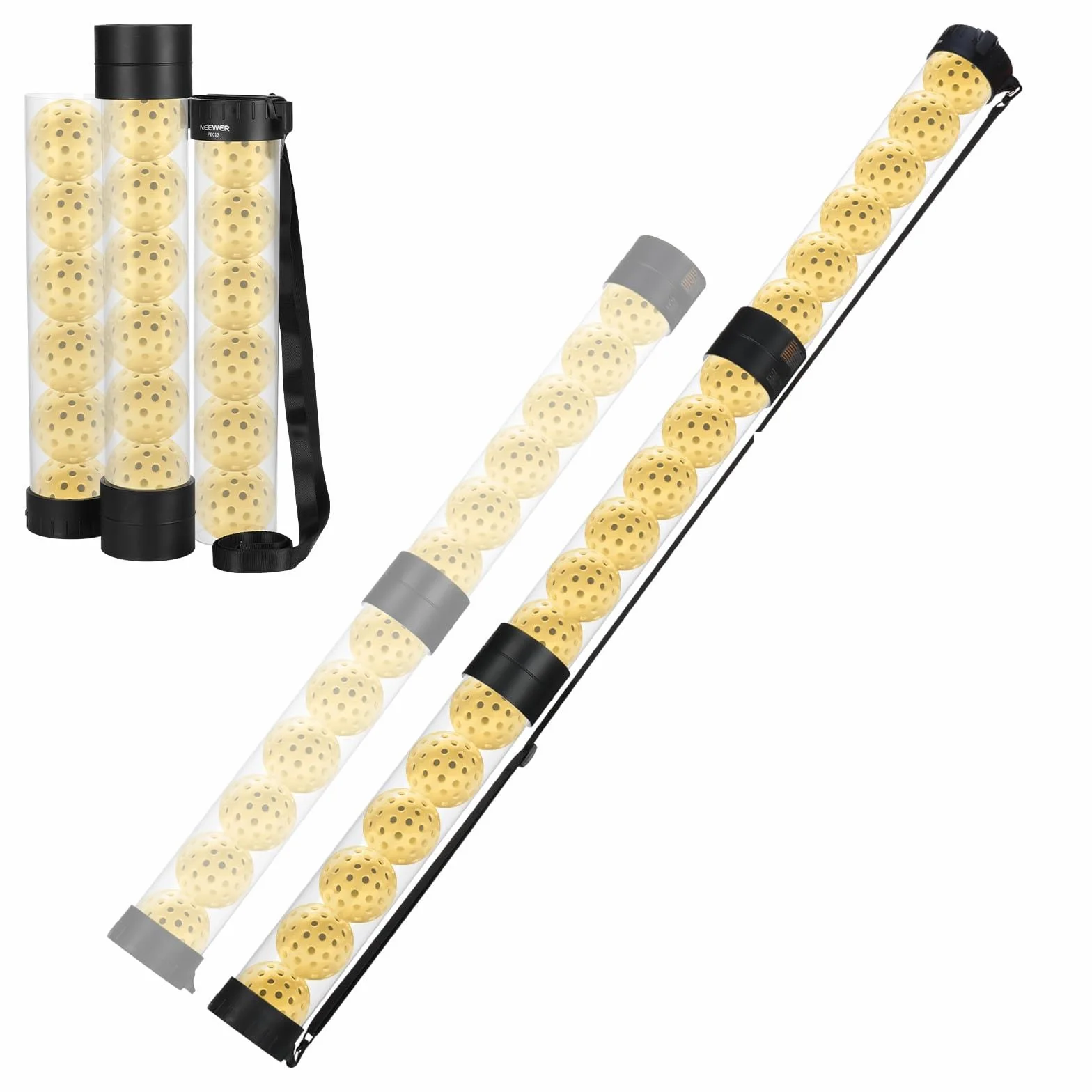NEEWER Raccoglitore Palline Tramoggia a Tubo per 18 Pickleball e 21 Palline Tennis, Portapalle Superiore Staccabile con Tappo, PB01S