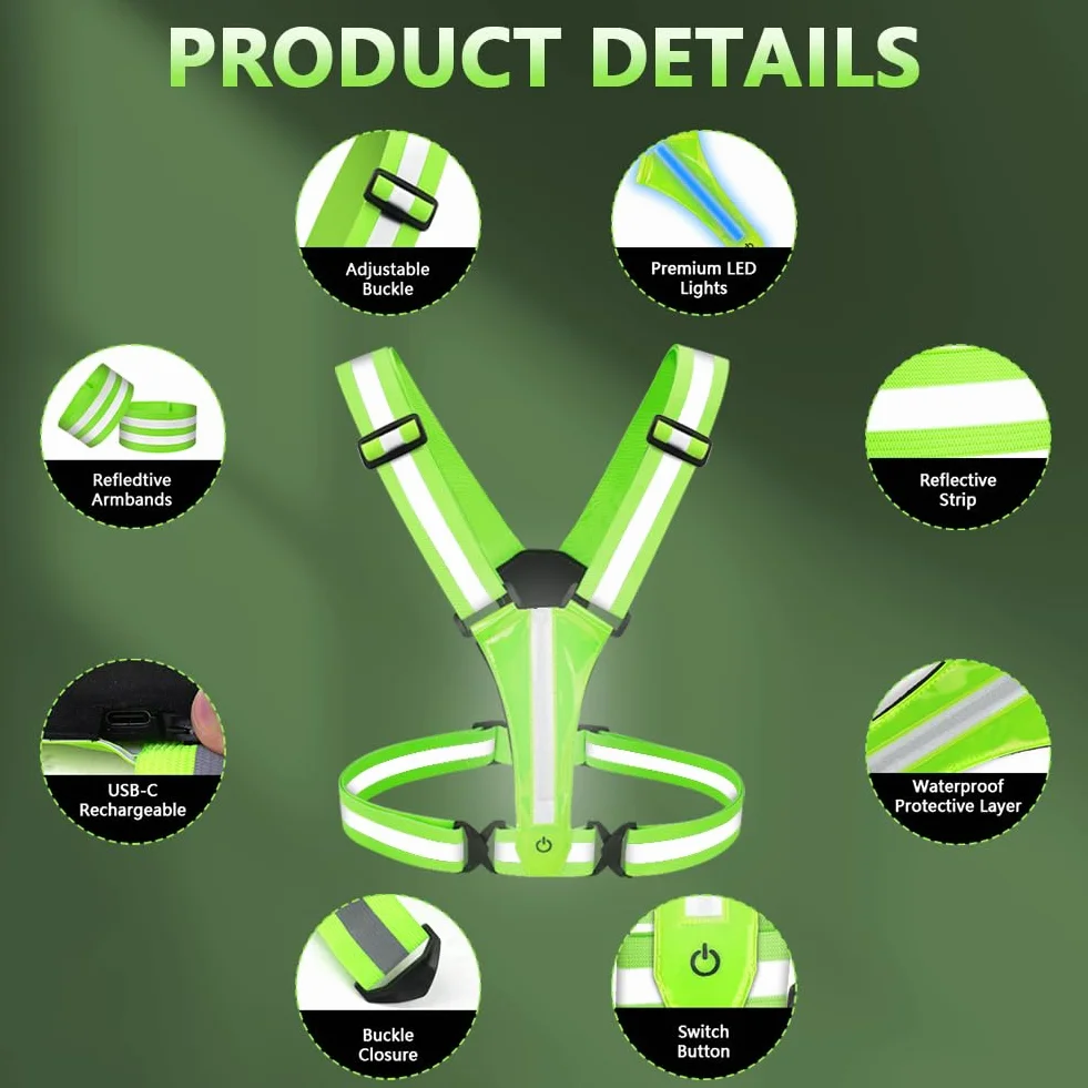LED Gilet Catarifrangente Ricaricabile USB per Running Ciclismo Jogging Notturni