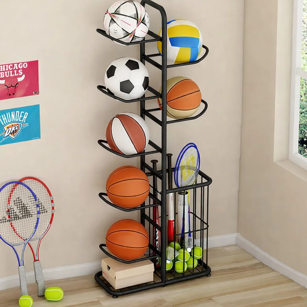 7-Ball Sport Equipment Rack Organizer Stand 146 cm Nero