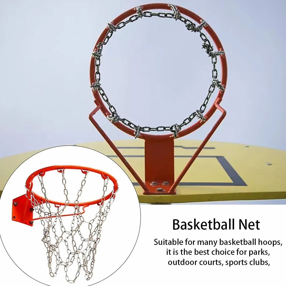 Rete da basket in acciaio inox, 12 ganci anti-caduta, catena di ricambio per esterni e interni