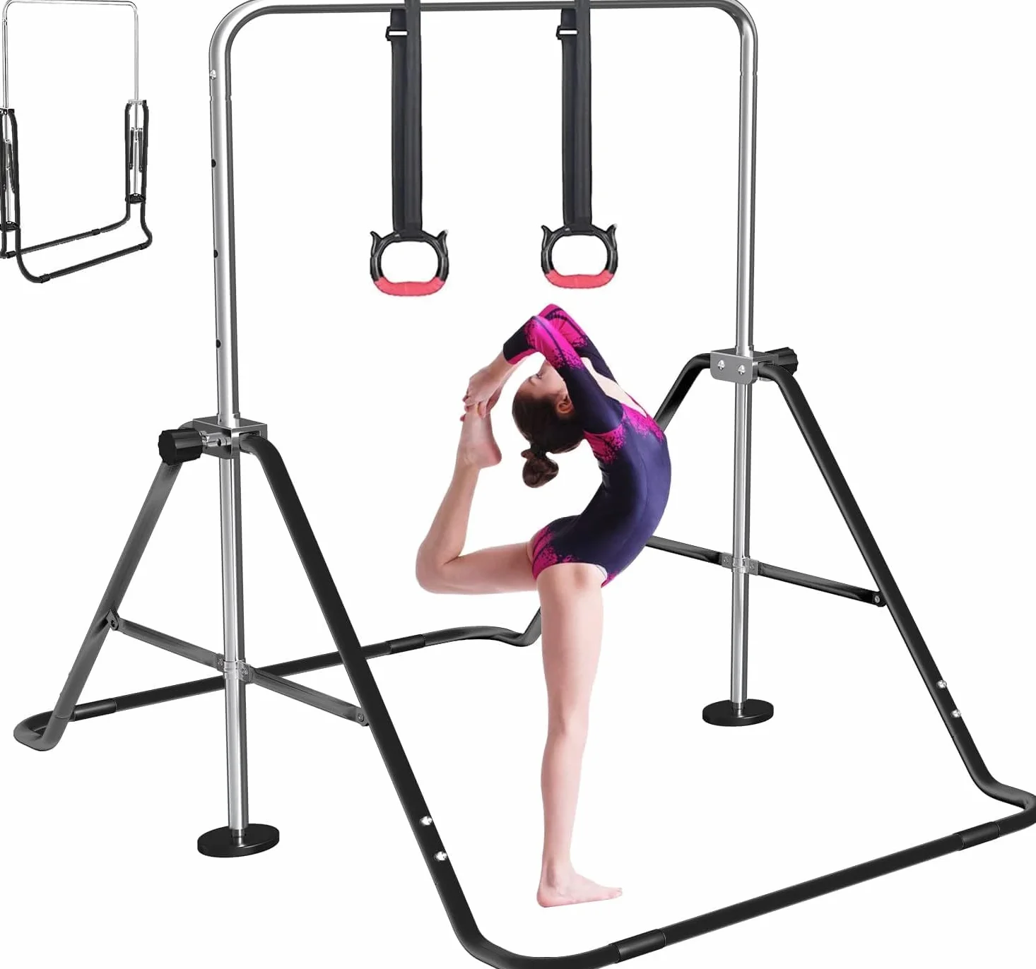 FBSPORT Barra da Ginnastica per Bambini Regolabile Pieghevole Espandibile Anelli Ginnastica Artistica