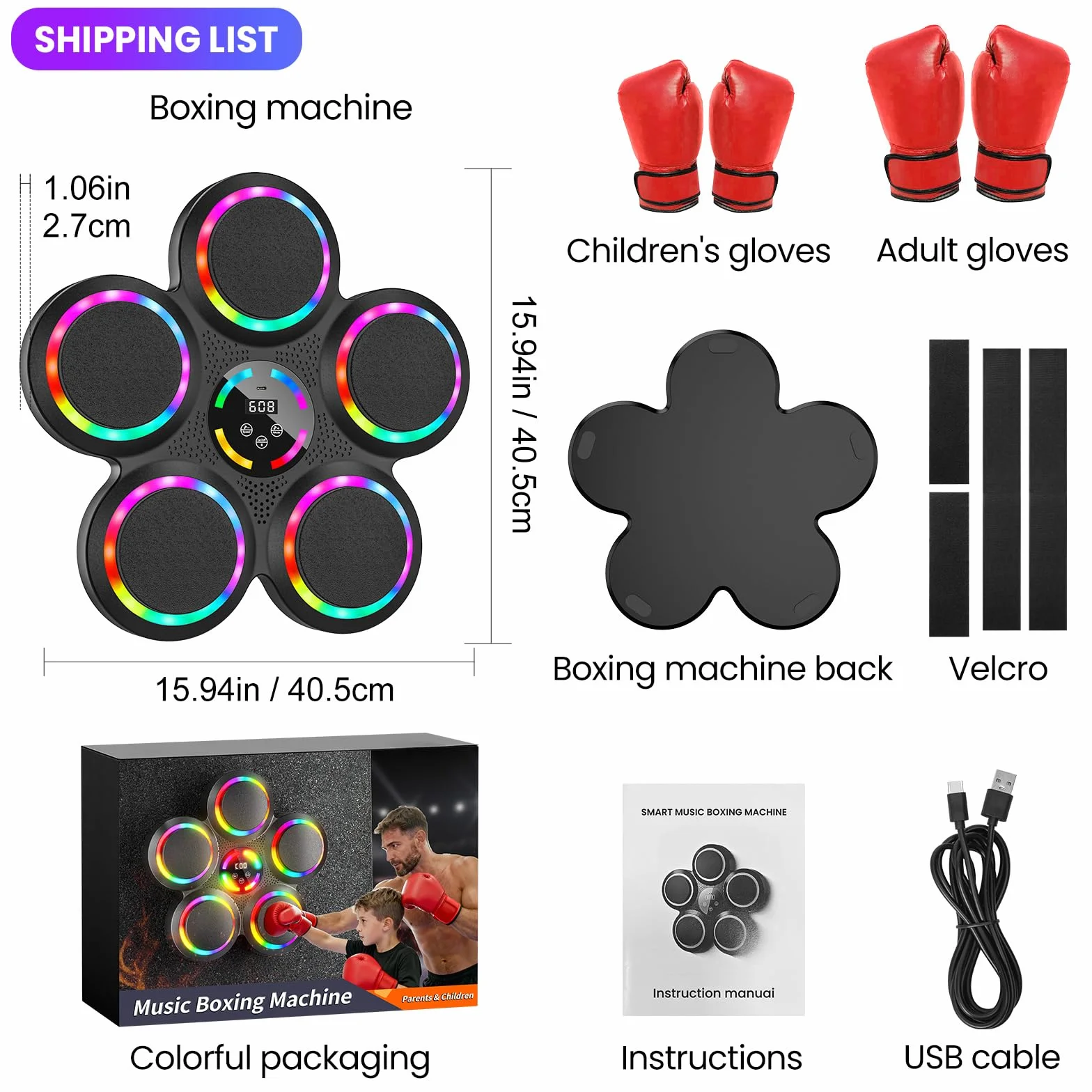 IERAKOR Music Boxing Machine, Macchina da Boxe Musicale, 2 Paia di Guantoni | Tira Pugni da Muro Musica, Bluetooth, 9 Velocità e Modalità, Contatore di Punti, Sport da Casa Antistress, Adulti Bambini