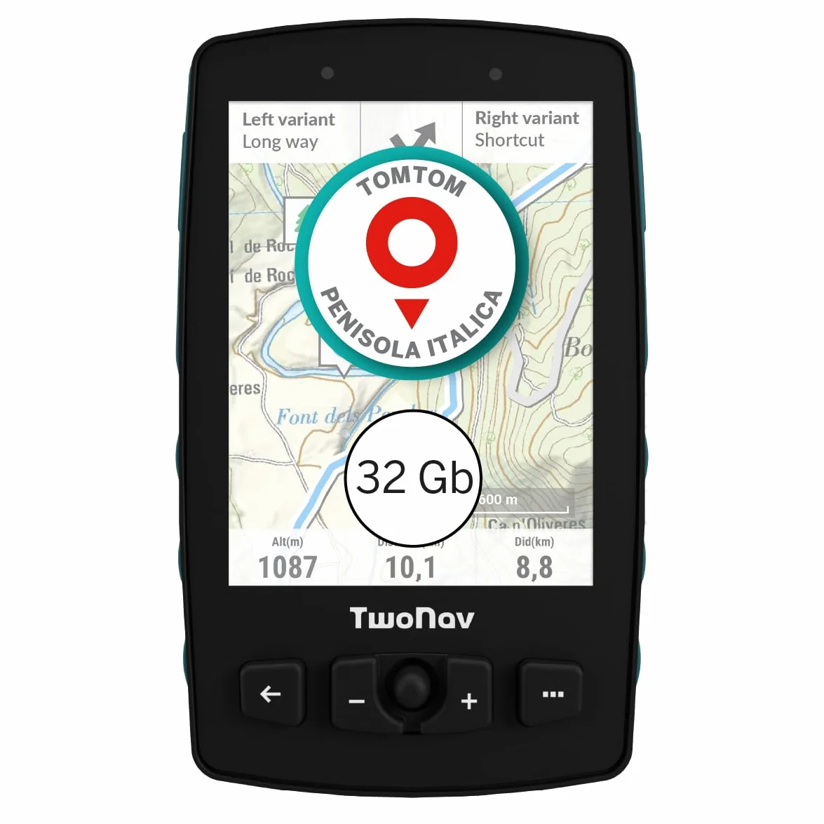 TwoNav Aventura 2 Plus (32 GB) + Carta completa Italia TomTom, GPS portatile con schermo wide da 3,7 pollici, pulsanti e joystick per alpinismo, trekking o escursionismo
