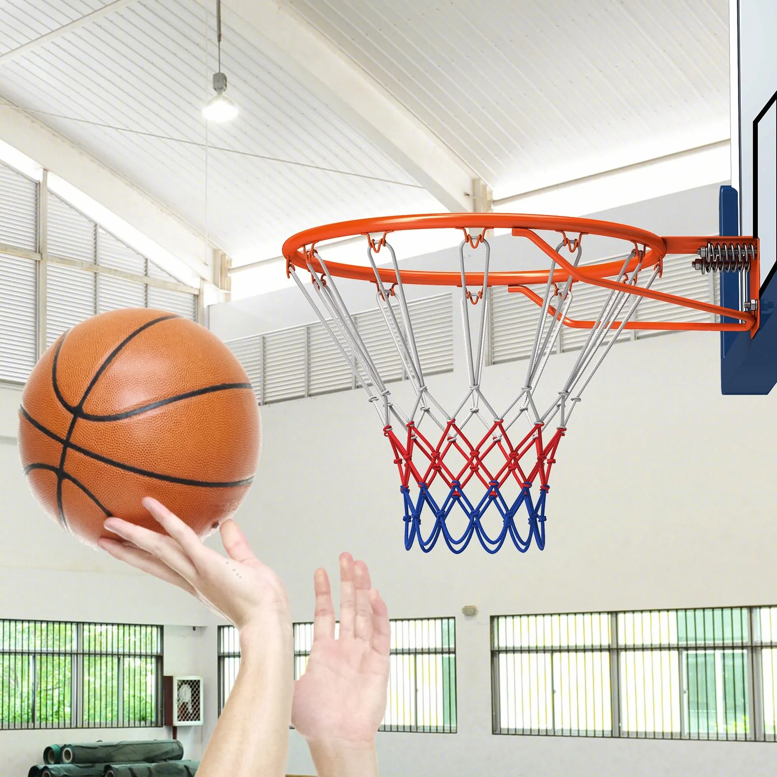 COSTWAY Canestro da Basket a Parete 45 cm, Anello Pallacanestro Muro Doppia Molla, Rete Resistente