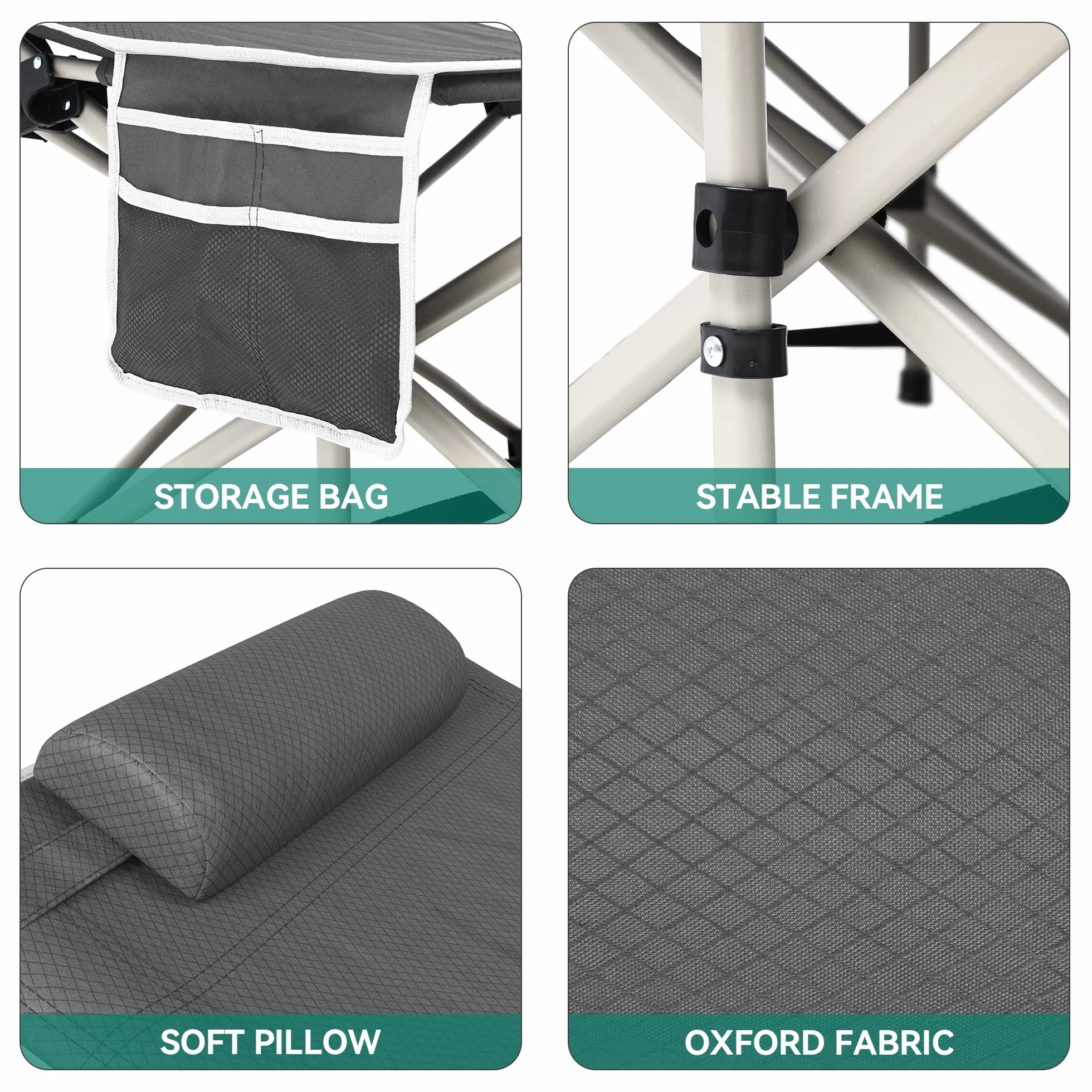 YITAHOME Letto da campeggio pieghevole extra largo 71,1 cm 280 kg per adulti grigio