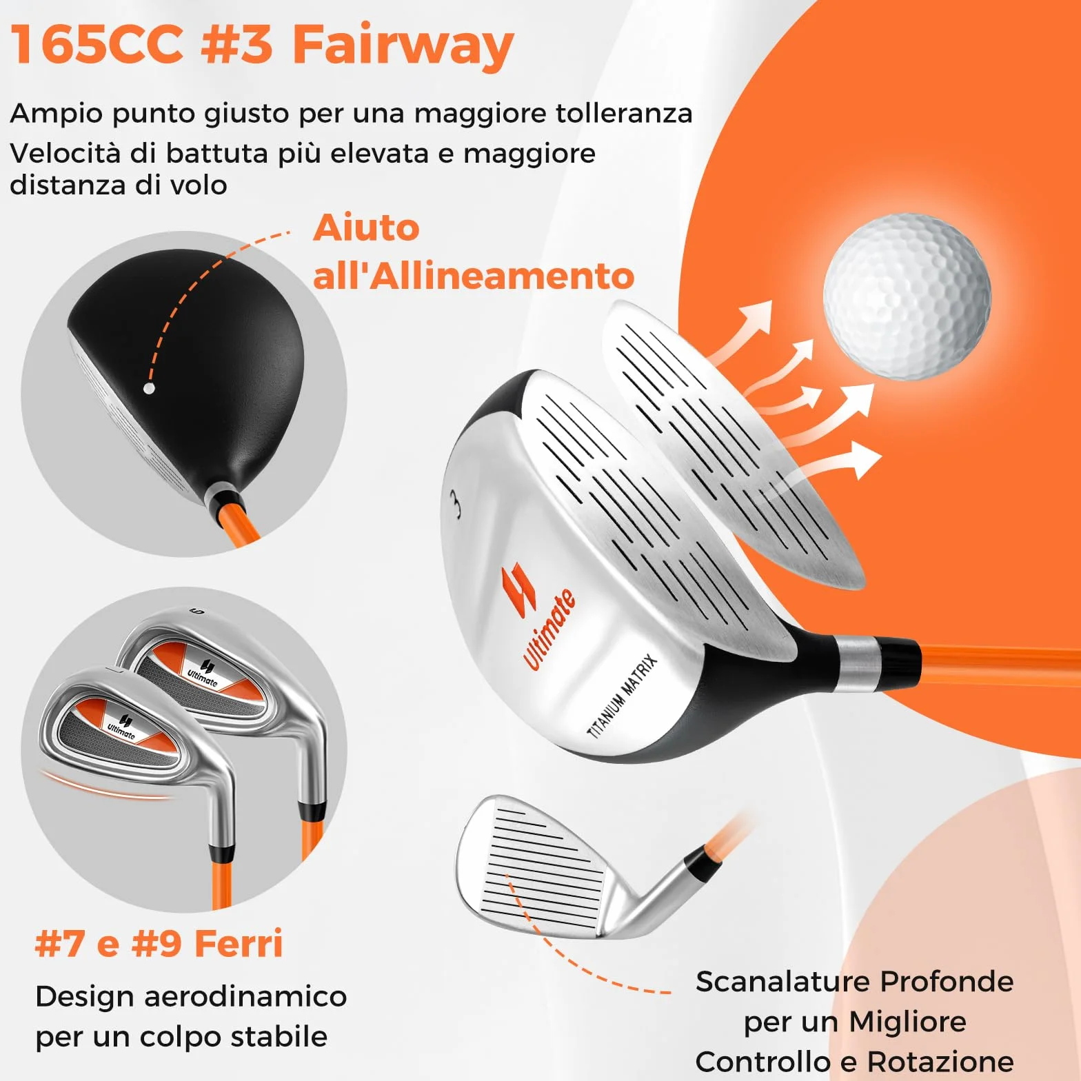 COSTWAY Set Completo Mazze da Golf Bambini Destrimano Fairway 3 Ferri 7 9 Putter Borsa Portatile
