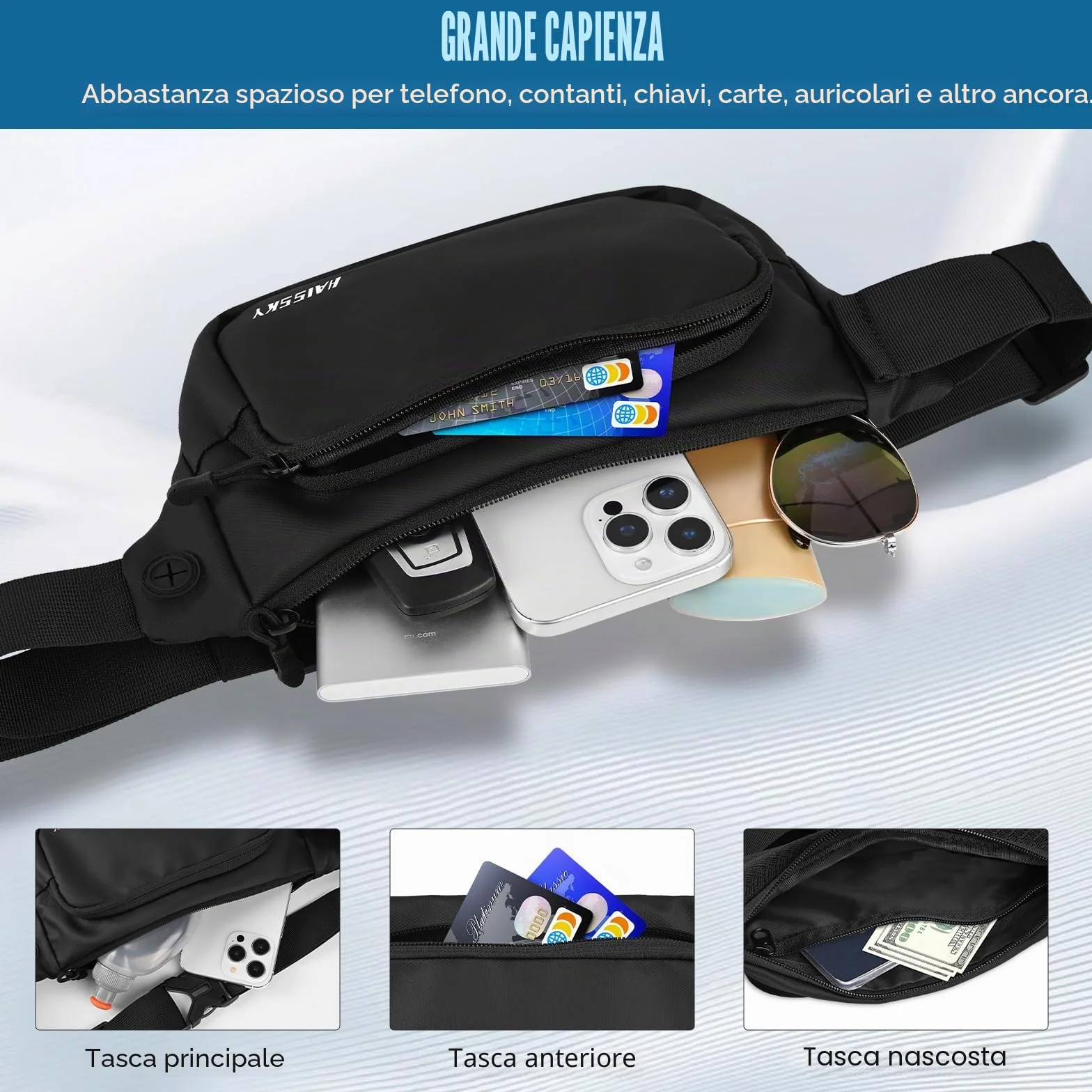 HAISSKY Marsupio Cintura da Corsa Impermeabile Uomo Donna Running Borsa a Tracolla Jogging Viaggi