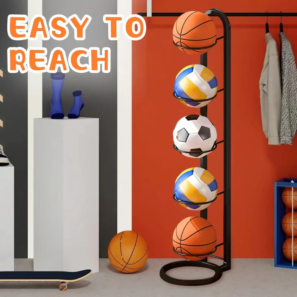 Porta Palloni a 5 Livelli Rastrelliera da Basket Verticale, Scaffale Stoccaggio Attrezzature Sportive Nero