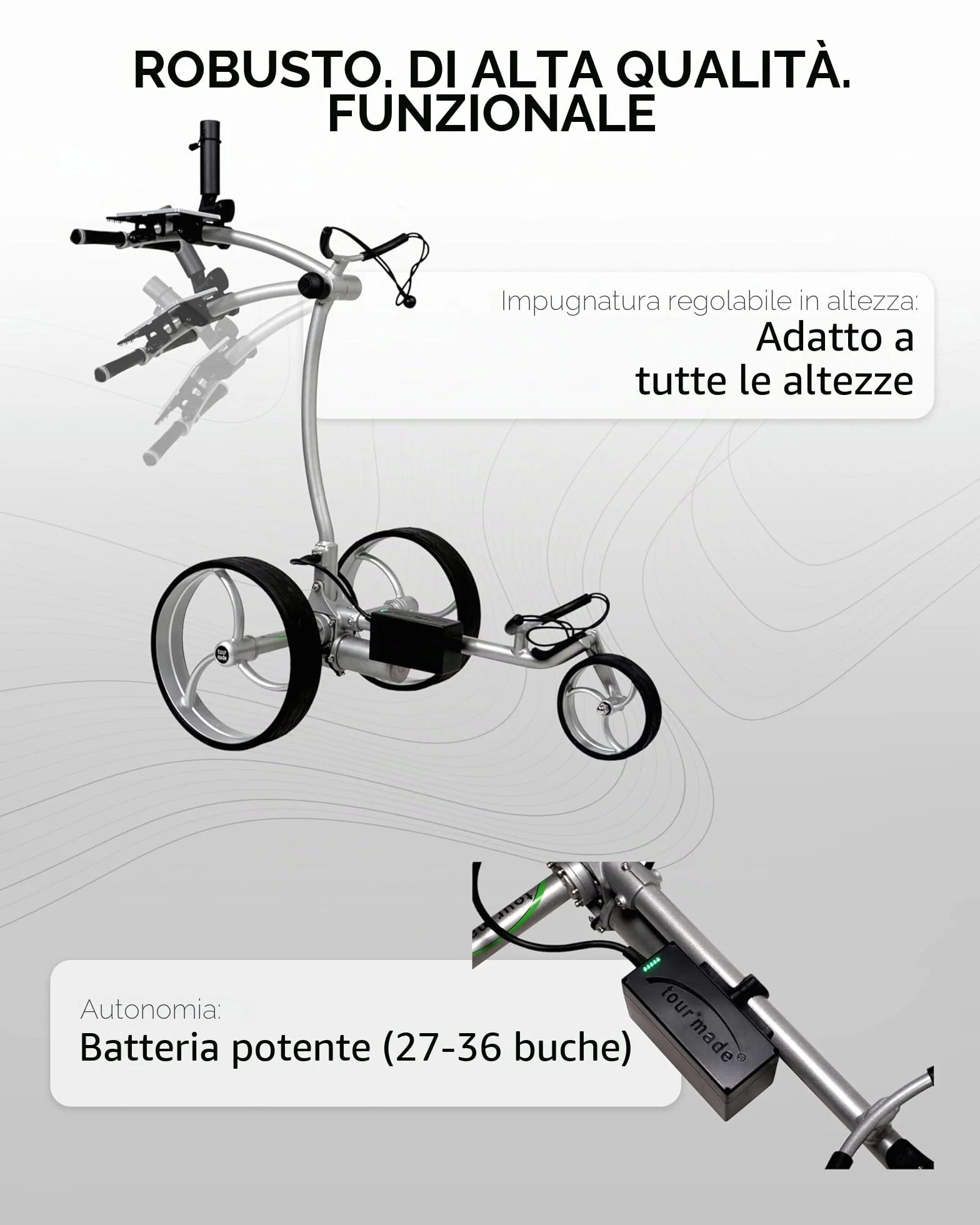 Tour-Made RT-610S Trolley da golf elettrico con batteria al litio e freno a motore