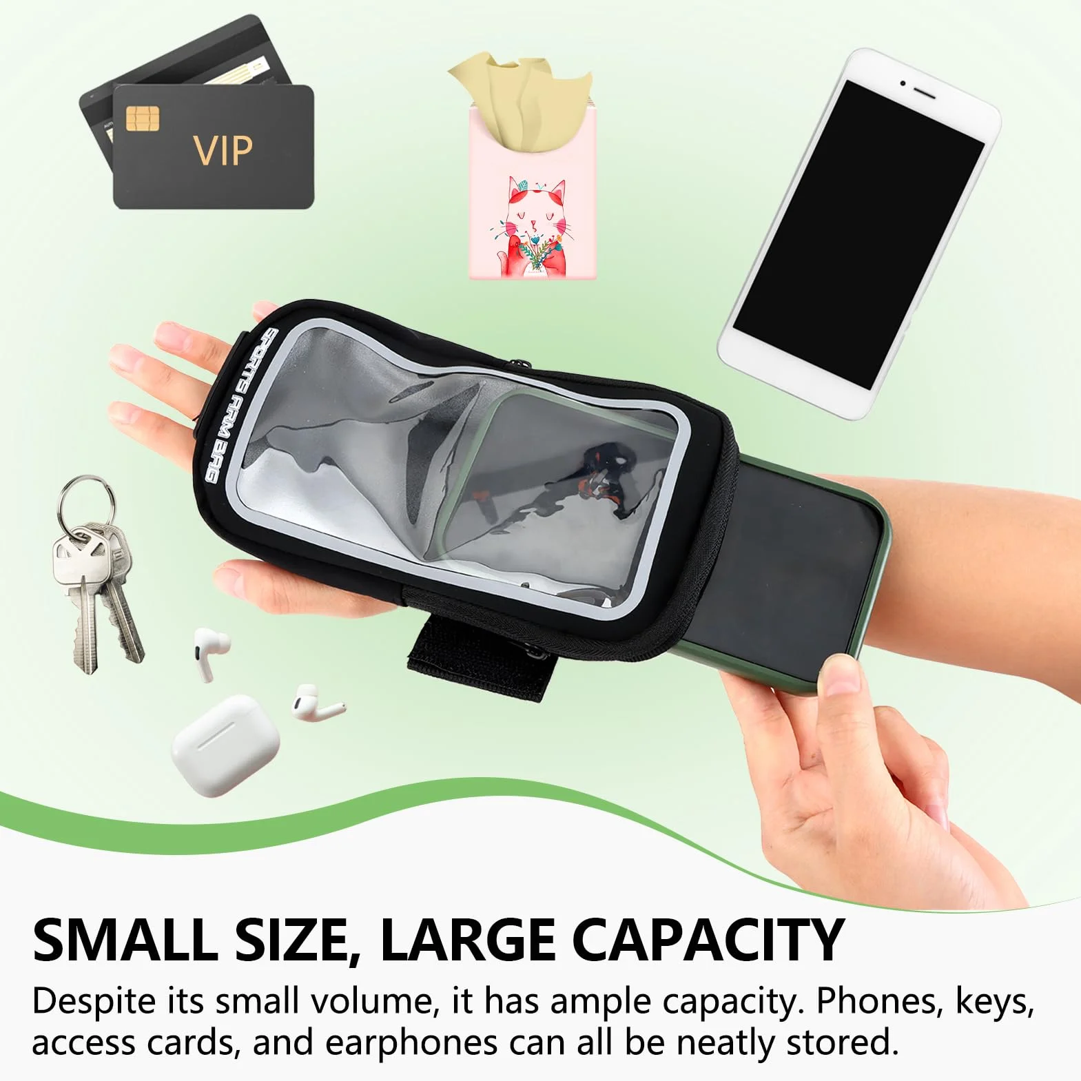 Bracciale da polso 2 in 1 per cellulare fino a 7 pollici, resistente al sudore, traspirante per corsa e palestra
