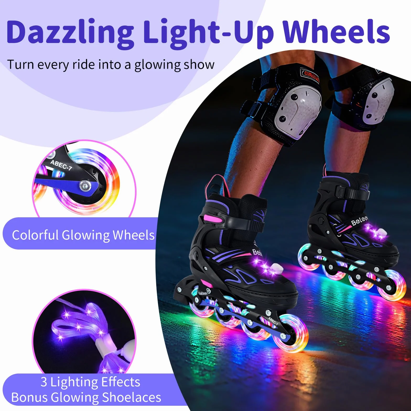 Pattini In Linea Bambina Regolabili con Ruote LED Luminose, BELEEV Inline Skates per Bambino Principianti