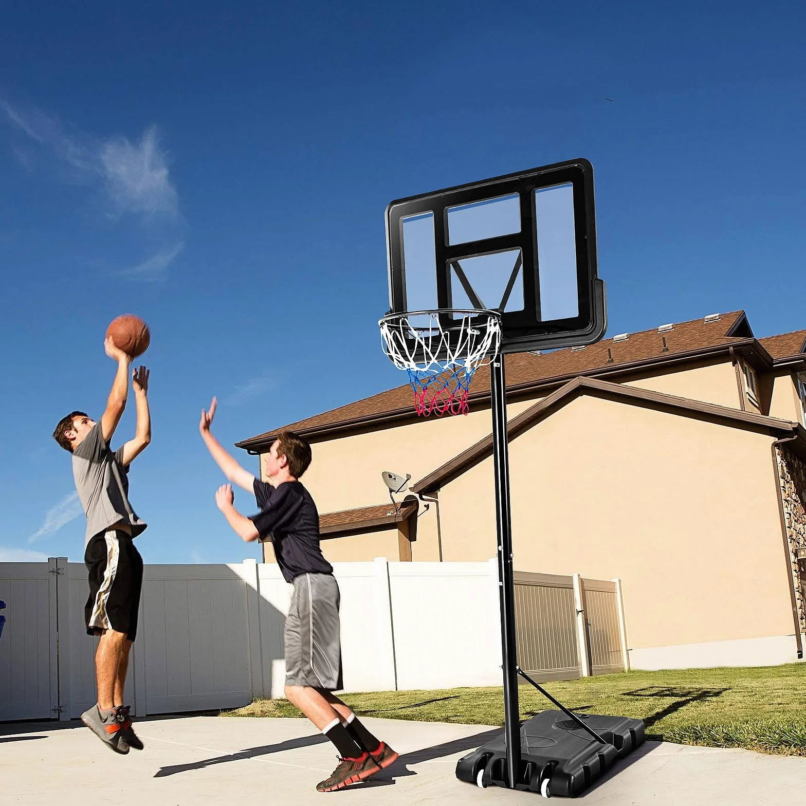 COSTWAY Canestro da Basket Portatile Regolabile in Altezza 1,3M-3,05M con Ruote Tabellone Infrangibile e Retina Durevole, Nero