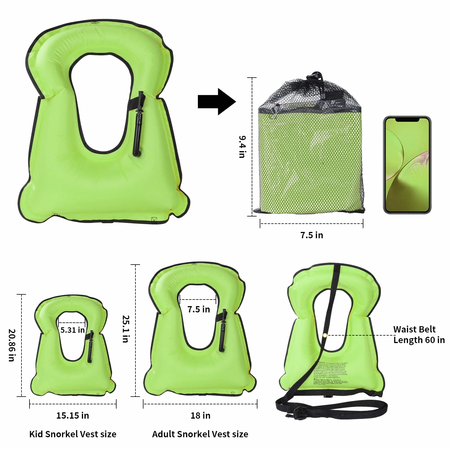 Gilet da snorkeling gonfiabile regolabile per adulti immersioni sicurezza sport acquatici nuoto surf