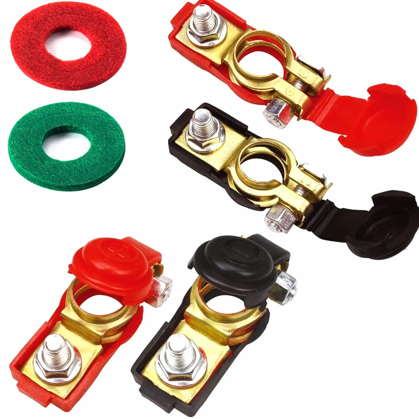 RUNCCI-YUN 4 Pezzi 12V/24V Terminali di Batteria Connettori di Batteria Positivo e Negativo 12V Battery Terminal Morsetti per Auto Camion Barca+2Pezzi Rondelle